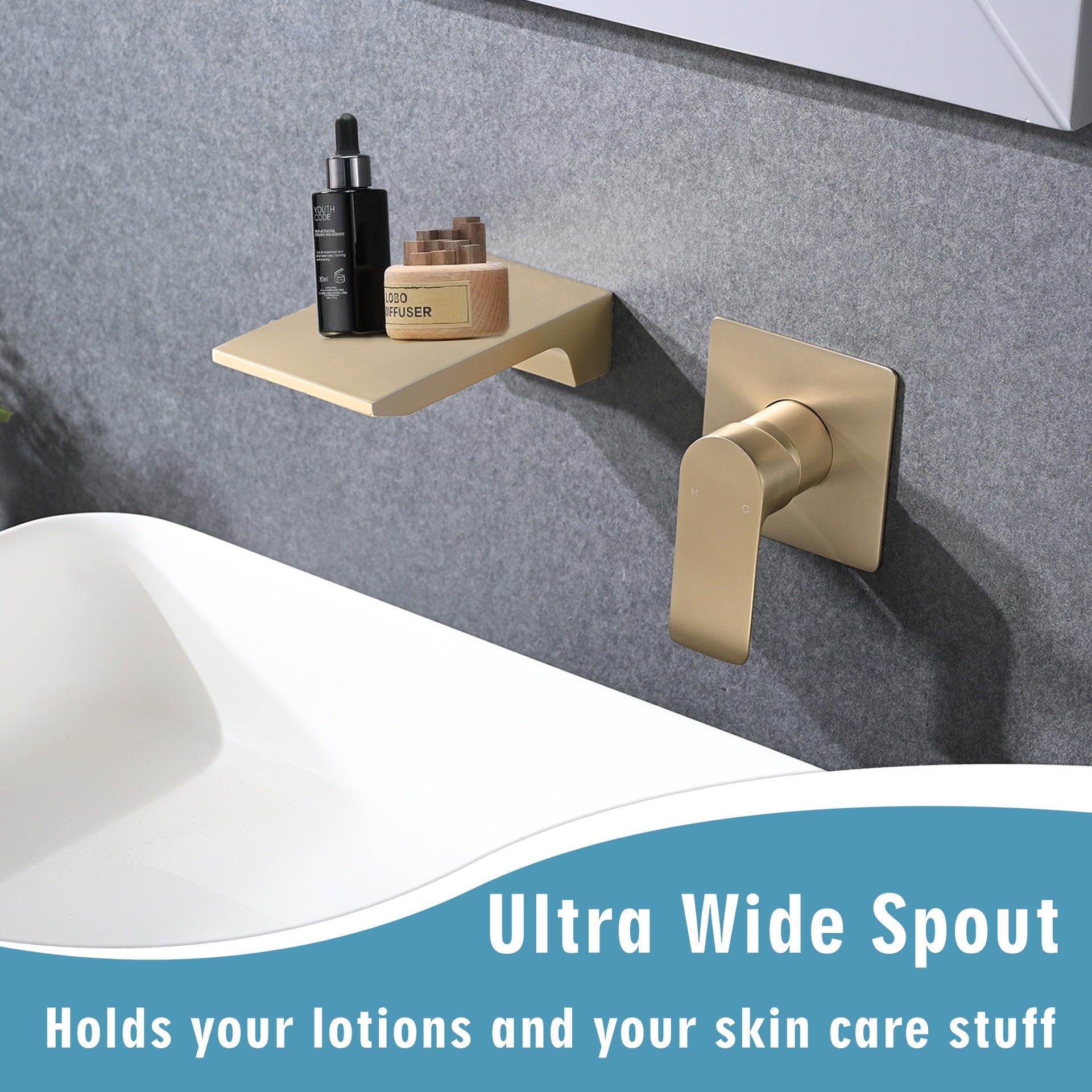 Wall Mount Waterfall Bathtub Faucet with Easy Single Handle Control, Durable Brushed Gold Finish, Modern Design