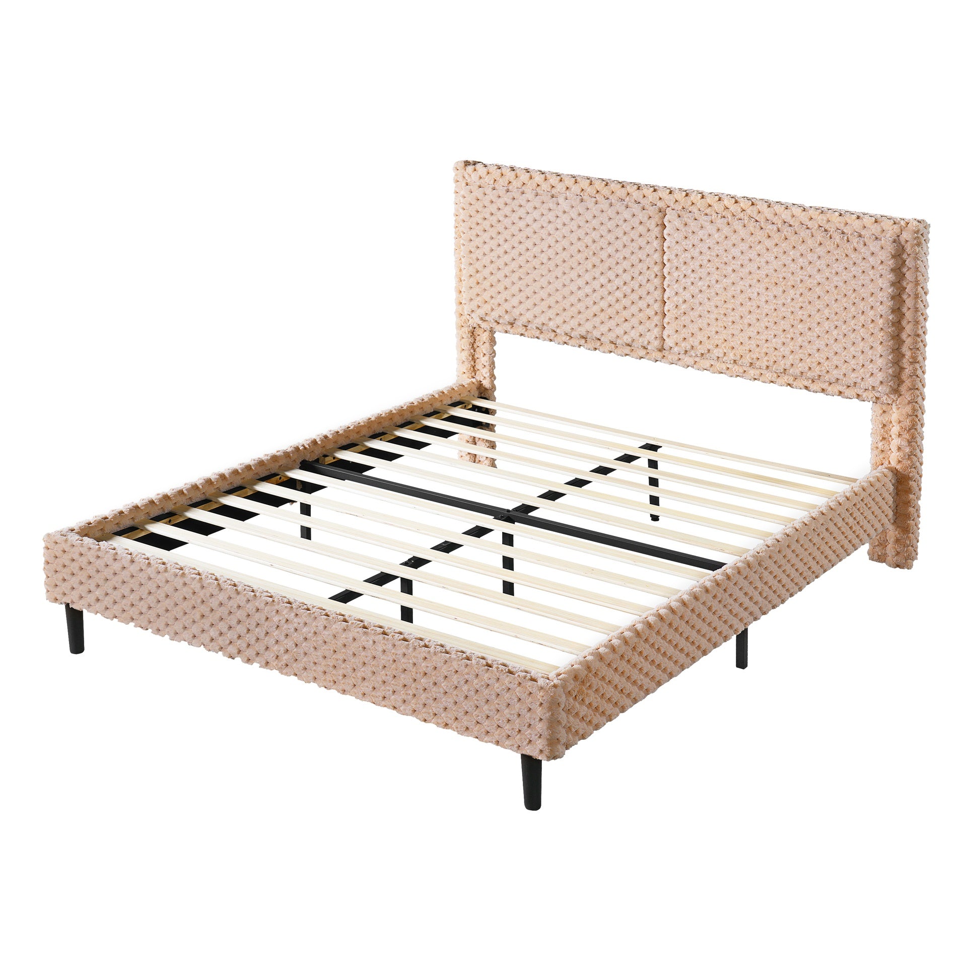 Simple Modern Camel Plush Soft Bed Comfortable Backrest Bedroom Bed,Queen