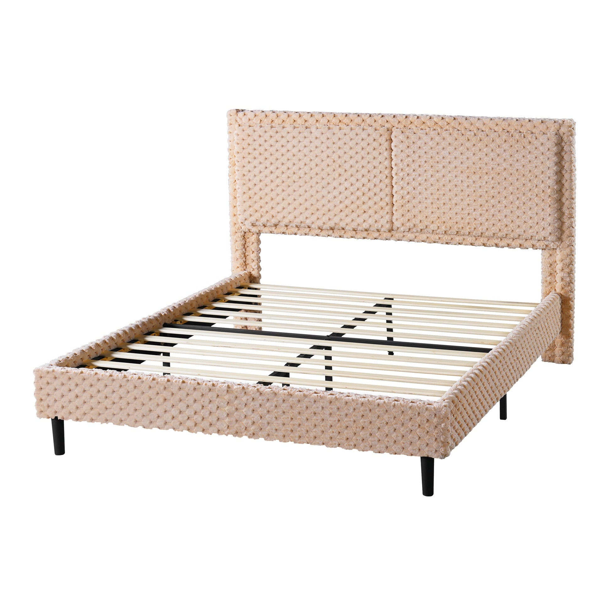 Simple Modern Camel Plush Soft Bed Comfortable Backrest Bedroom Bed,Queen