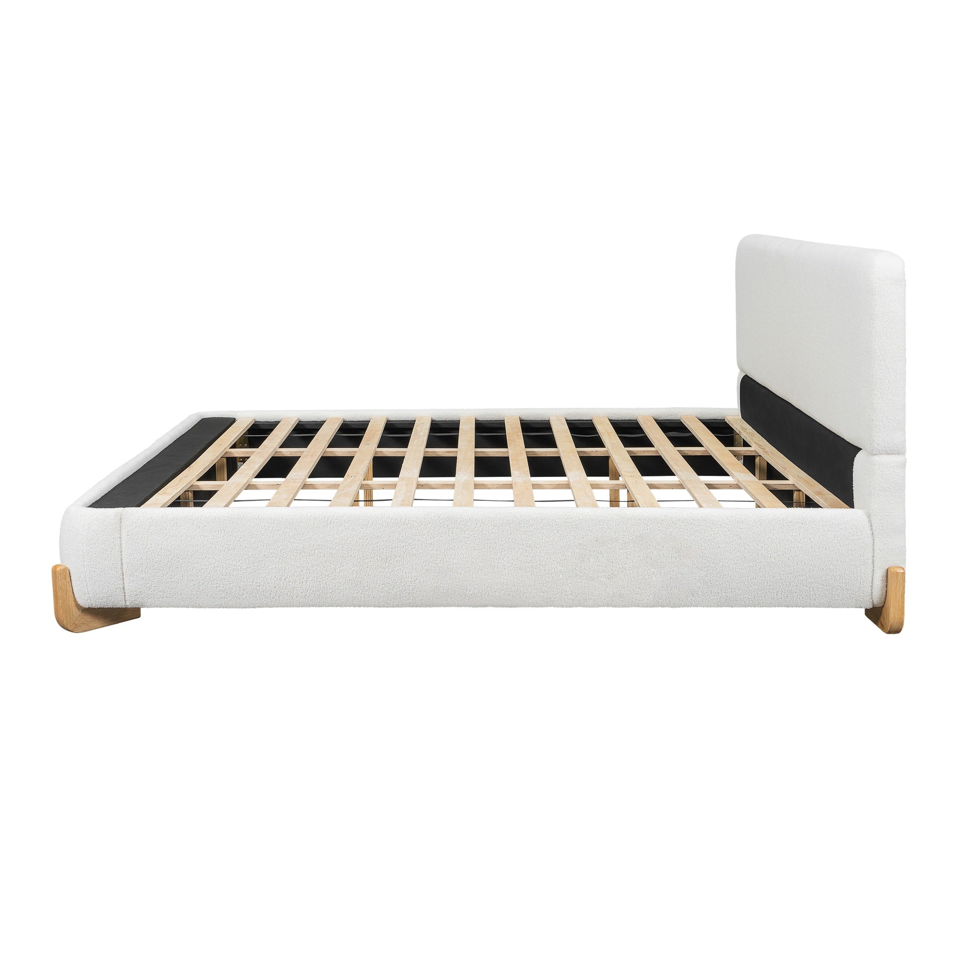 Elegant Boucle Upholstered Bed, A Luxurious and Comfortable Bedroom Centerpiece, King Size, White