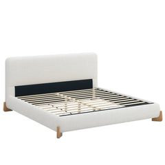 Elegant Boucle Upholstered Bed, A Luxurious and Comfortable Bedroom Centerpiece, King Size, White