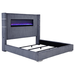 Judah Grey Upholstered Eastern King Flame Visualizer Bed