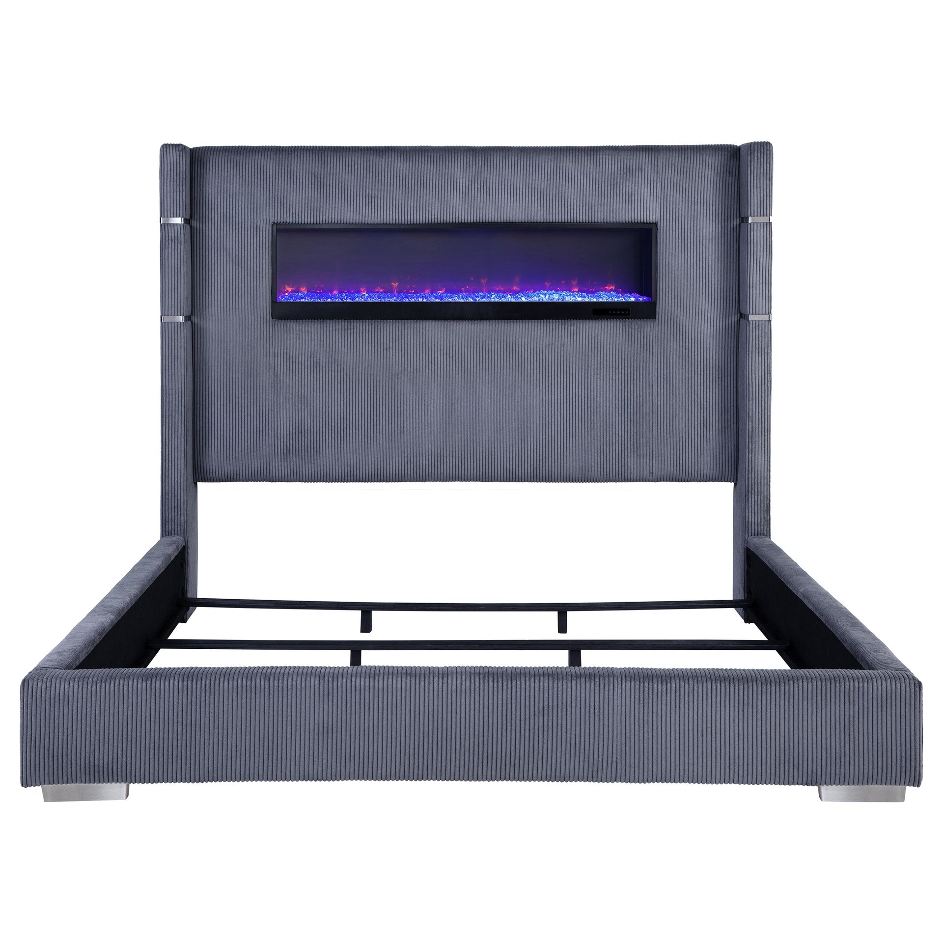 Judah Grey Upholstered Eastern King Flame Visualizer Bed