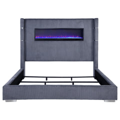 Judah Grey Upholstered Eastern King Flame Visualizer Bed