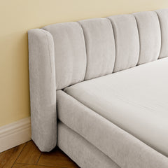 King Size Upholstered Bed Frame with Thick Fabric, comfortable upholstered bed frame, Chenille fabric, with headboard and solid bed frame-Beige(88''*87''*23'')
