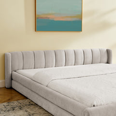 King Size Upholstered Bed Frame with Thick Fabric, comfortable upholstered bed frame, Chenille fabric, with headboard and solid bed frame-Beige(88''*87''*23'')