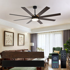 72" Ceiling Fan with Light, 6-Speed Remote Control, Reversible DC Motor, Modern 8 Blades with 6"/12"/19.5"  Downrods for Home or Commercial Black/Walnut