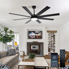 72" Ceiling Fan with Light, 6-Speed Remote Control, Reversible DC Motor, Modern 8 Blades with 6"/12"/19.5"  Downrods for Home or Commercial Black/Walnut