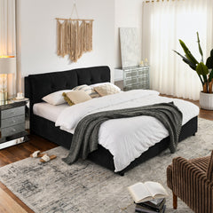 King Size Storage Upholstered Hydraulic Platform Bed with Integrated Headboard, Chenille Fabric, Black