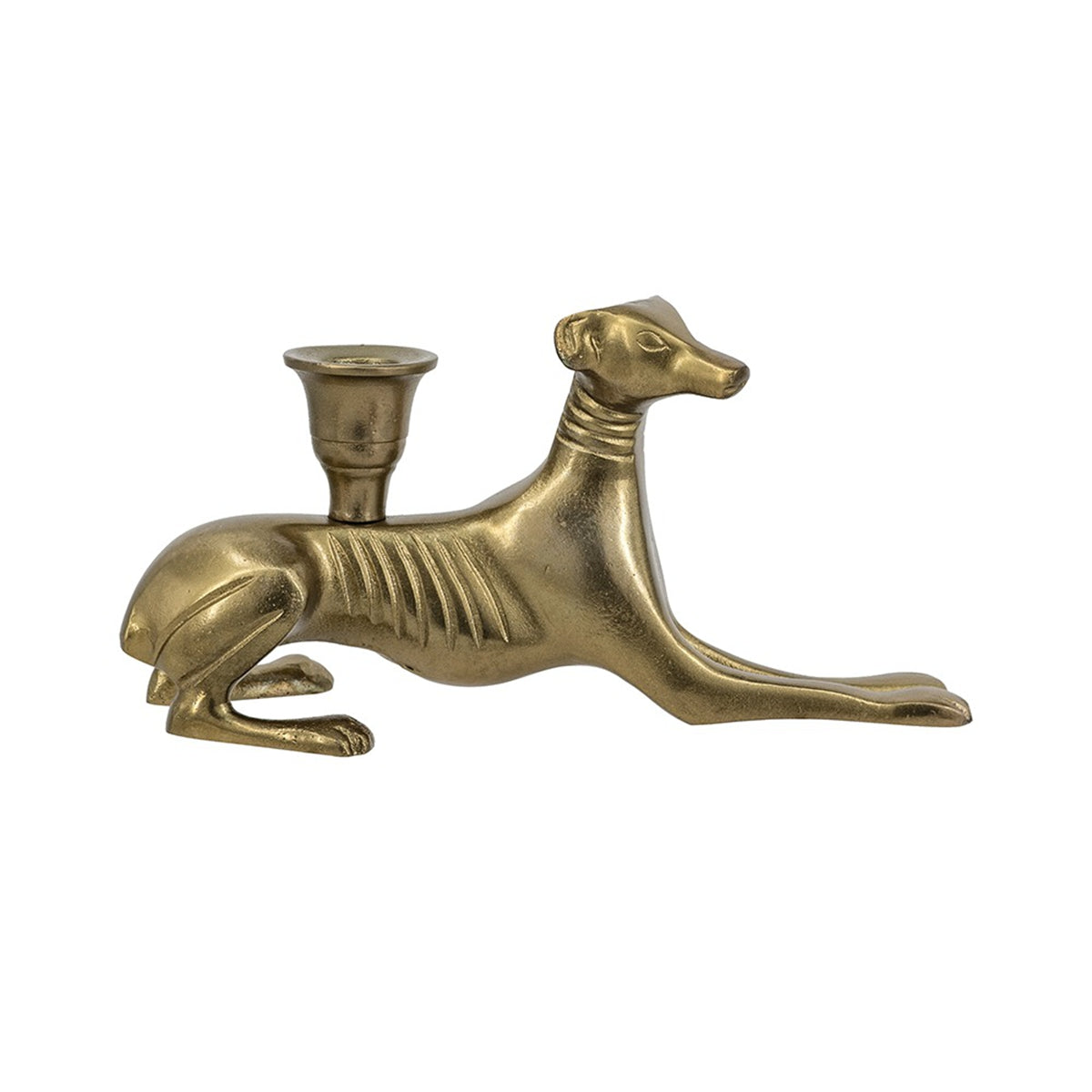 9.1x3.3x5.1" Decorative Gold Metal Greyhound Taper Holder
