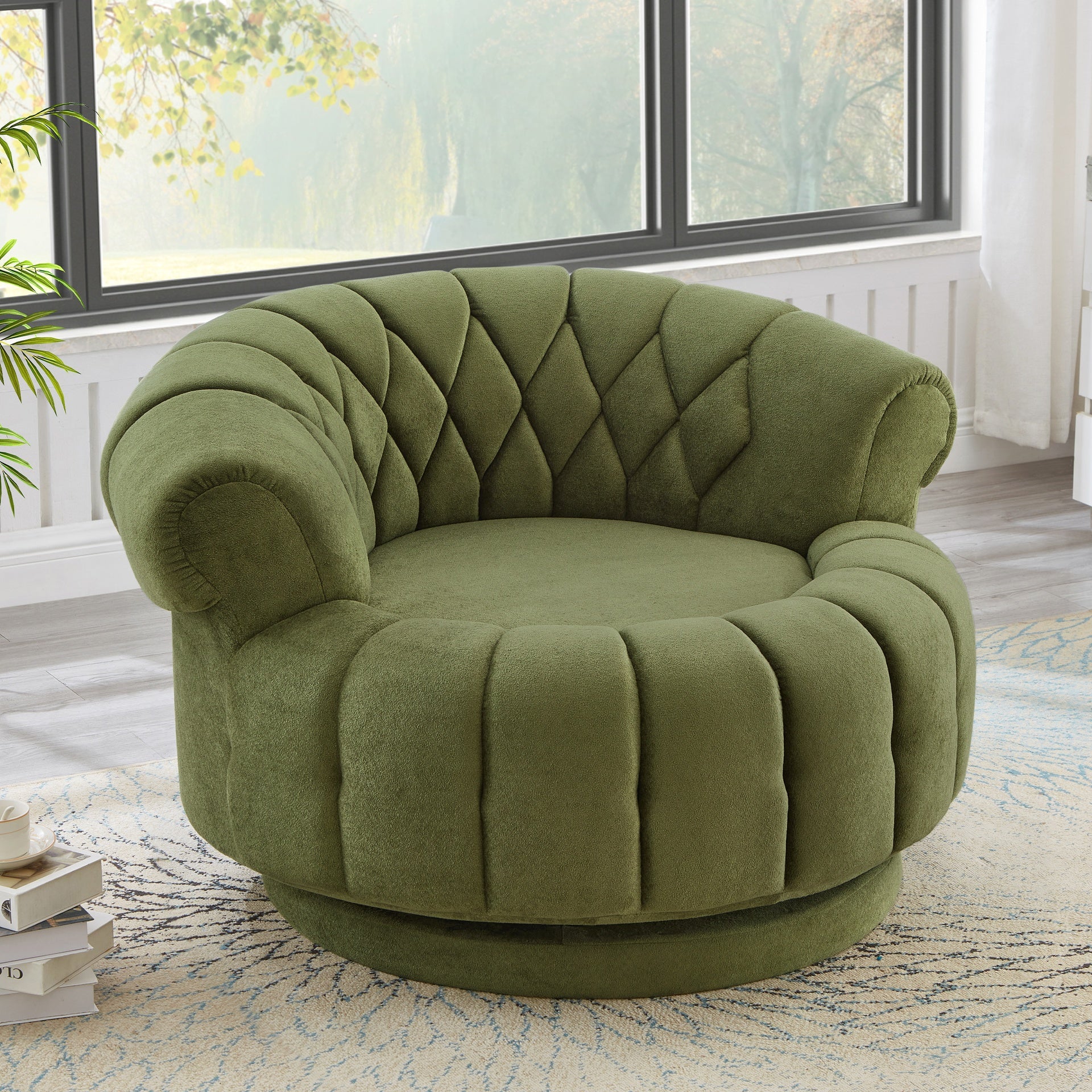 Swivel Accent Chair 360°Swivel Chair Sofa Barrel Swivel Chair Round Club Chair for Living Room and Bedroom, Green
