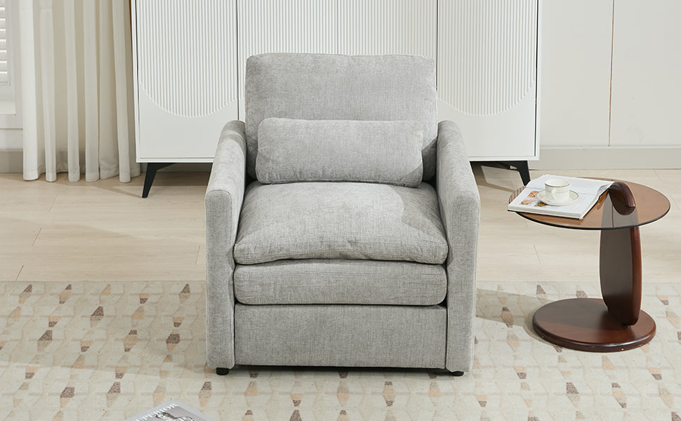 31.9" Cozy Upholstered Armchair Oversized Comfy Cloud Sofa Double Cushion Single Sofa Plush Cushion Armchair for Living Room, Light Grey