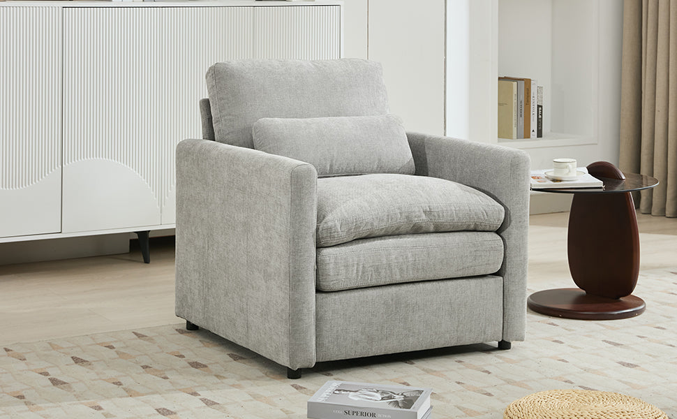31.9" Cozy Upholstered Armchair Oversized Comfy Cloud Sofa Double Cushion Single Sofa Plush Cushion Armchair for Living Room, Light Grey