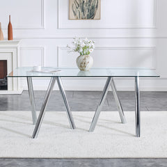 71-Inch Tempered Glass Dining Table with Sturdy Metal Legs