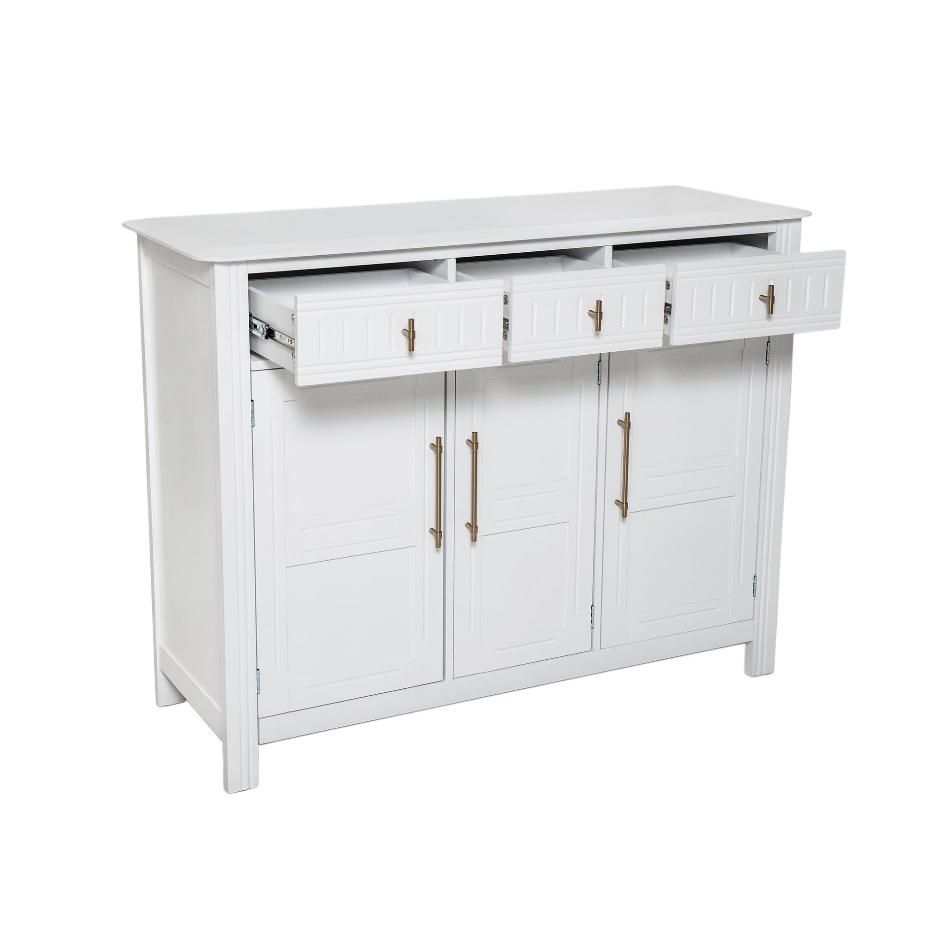 Cabinet with storage, for living and dining room entrance, large size, 3 doors and 3 drawers,white