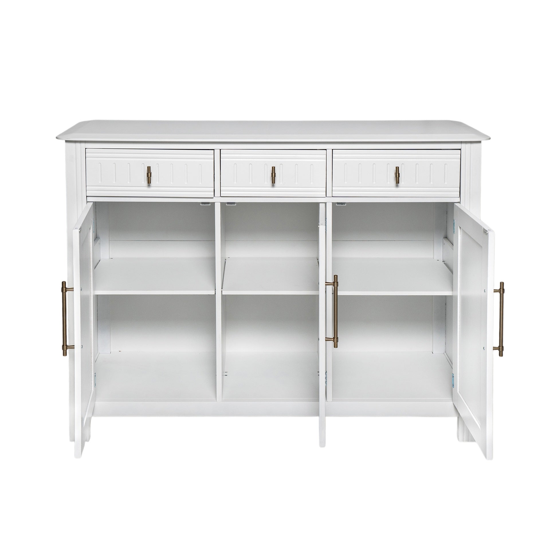 Cabinet with storage, for living and dining room entrance, large size, 3 doors and 3 drawers,white