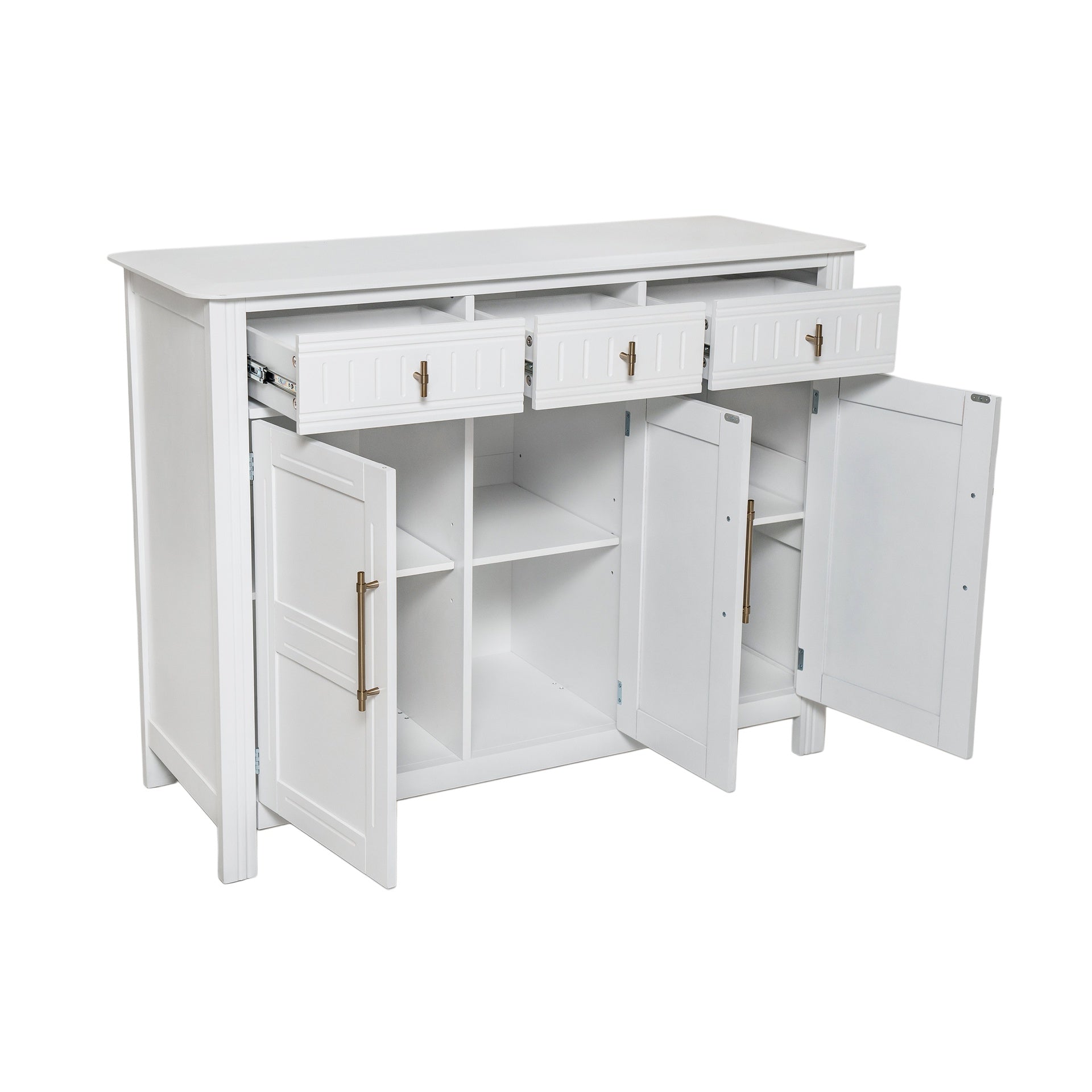 Cabinet with storage, for living and dining room entrance, large size, 3 doors and 3 drawers,white