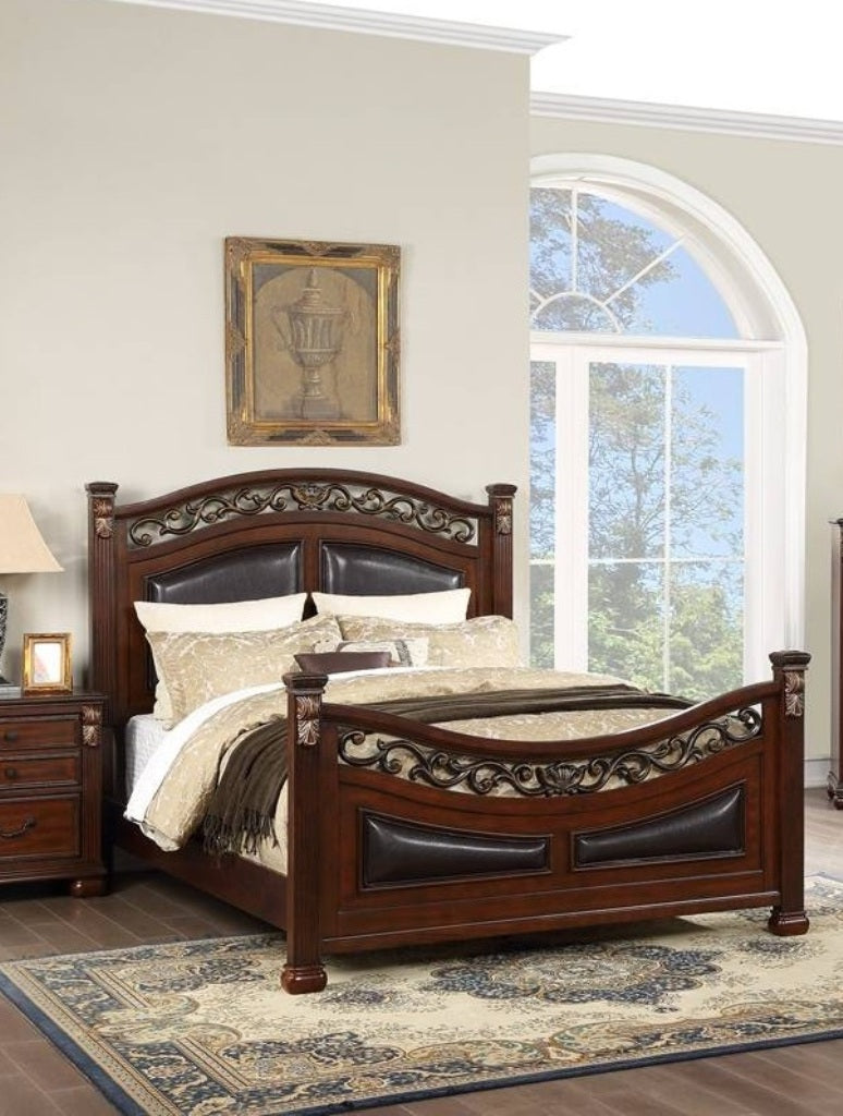 Traditional Style 1pc California King Size Bed Padded Headboard And Footboard Dark Cherry Finish