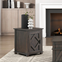 Traditional Rustic Chairside Table with Adjustable Storage Shelf Brown Finish Durable Wood Living Room Furniture 1pc