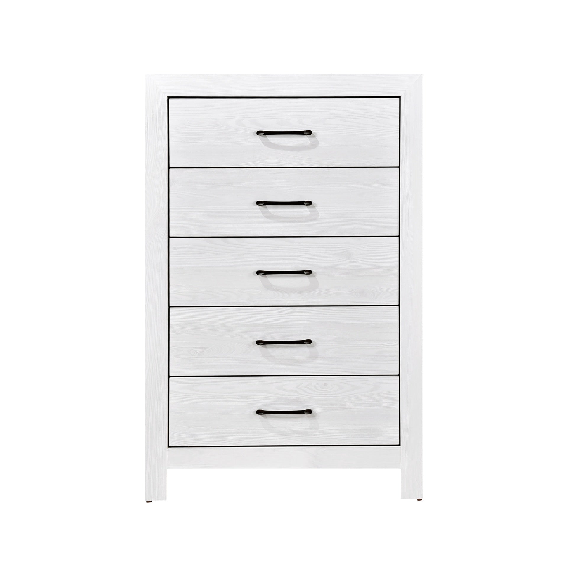 White Finish Bedroom Storage Chest of 5x Drawers Black Hardware Furniture 1pc