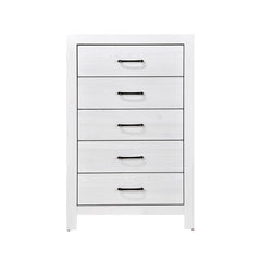 White Finish Bedroom Storage Chest of 5x Drawers Black Hardware Furniture 1pc
