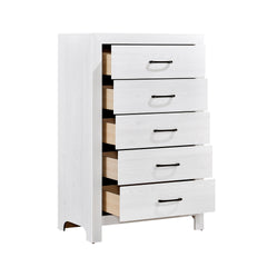 White Finish Bedroom Storage Chest of 5x Drawers Black Hardware Furniture 1pc