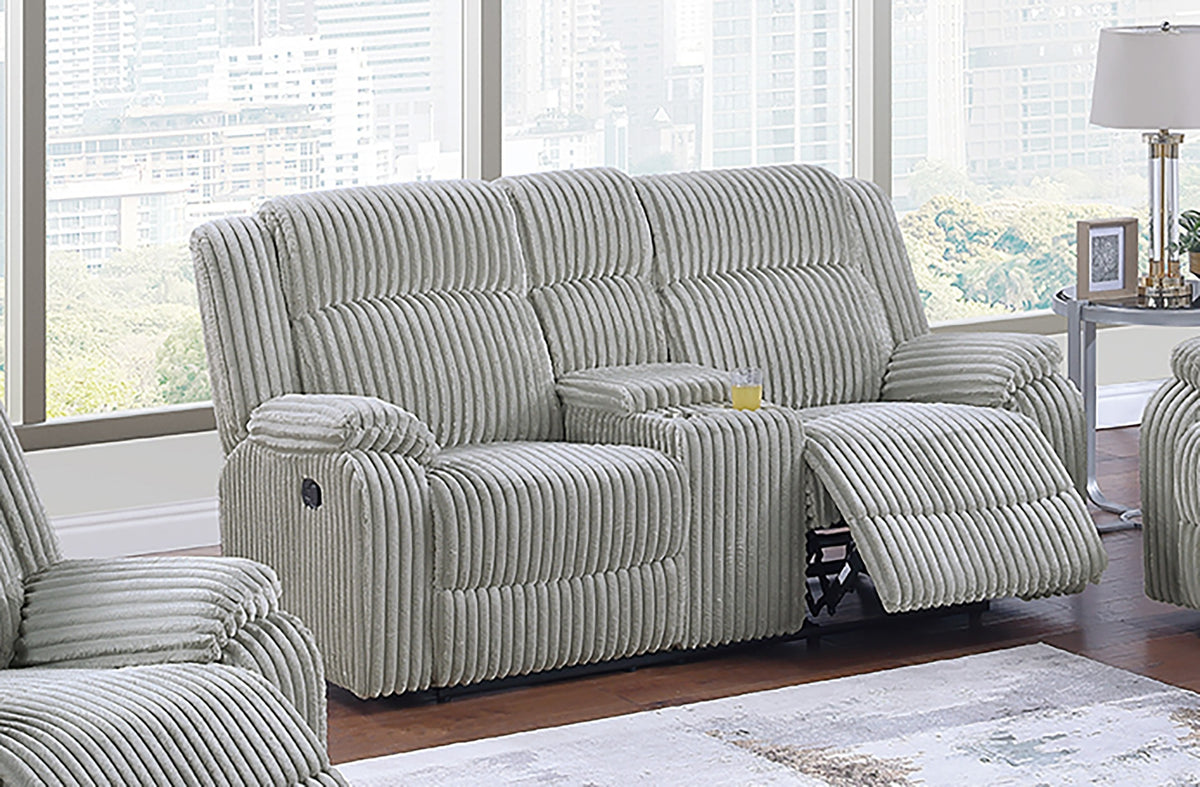 1pc Motion Loveseat Ash Color Fur Like Corduroy Living Room Reclining Couch Plush Textured Seat