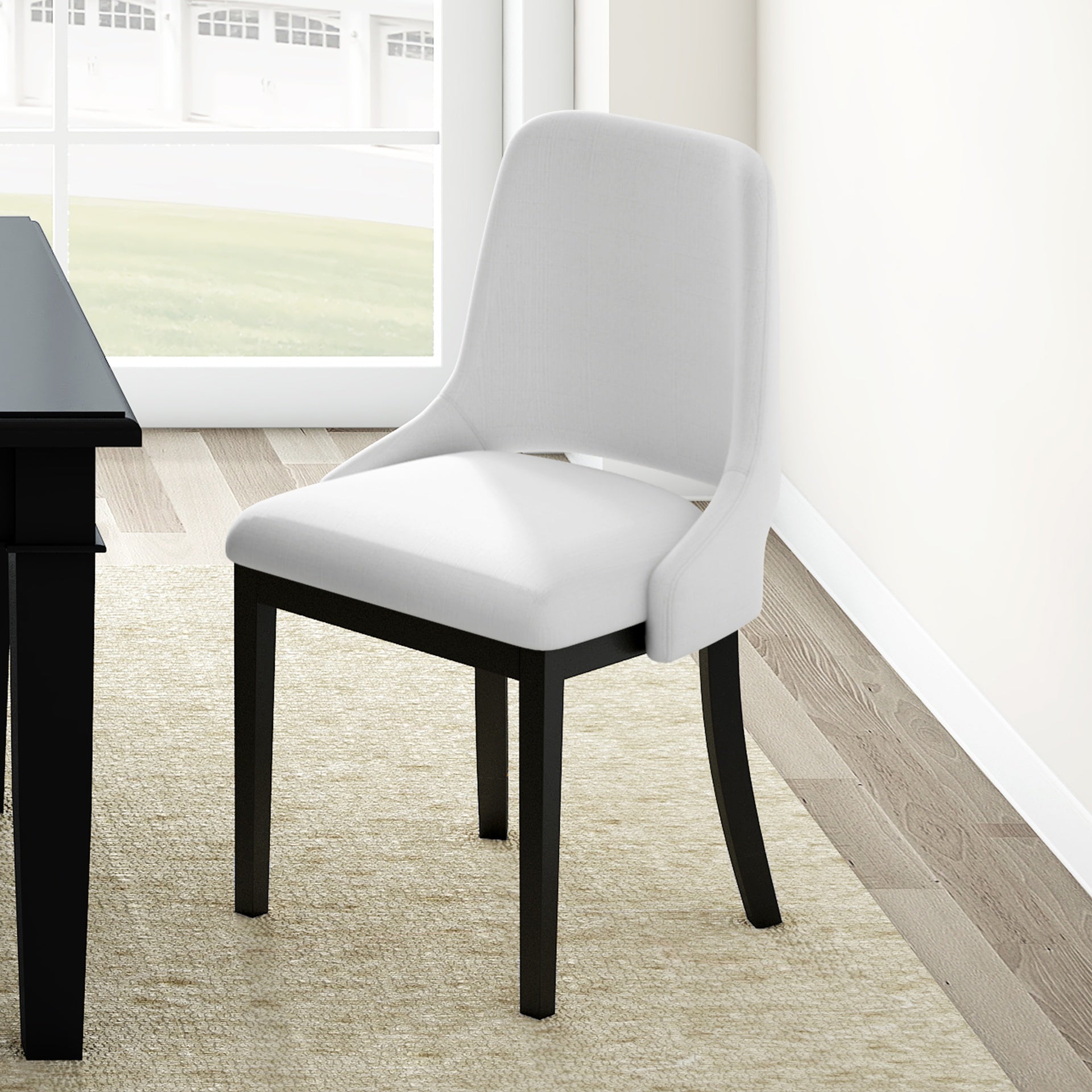 Wooden Dining Chairs Set of 2, Linen Upholstered Accent Kitchen Chair Dining Room Chairs, Farmhouse Style Dining Chair for  Living Room/Dining Room, Black