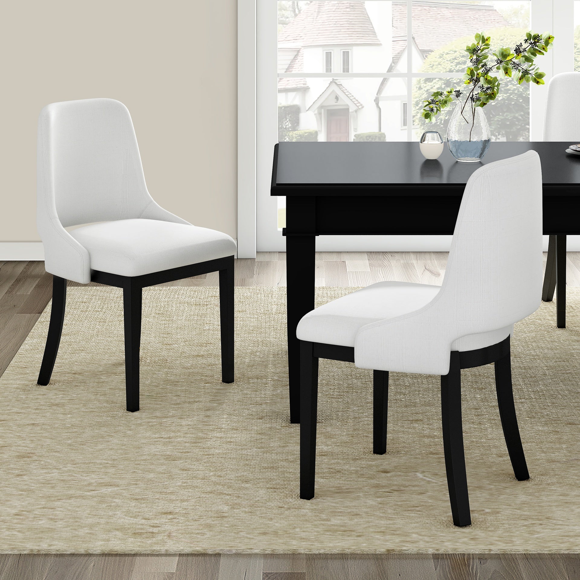 Wooden Dining Chairs Set of 2, Linen Upholstered Accent Kitchen Chair Dining Room Chairs, Farmhouse Style Dining Chair for  Living Room/Dining Room, Black