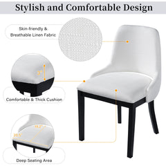 Wooden Dining Chairs Set of 2, Linen Upholstered Accent Kitchen Chair Dining Room Chairs, Farmhouse Style Dining Chair for  Living Room/Dining Room, Black