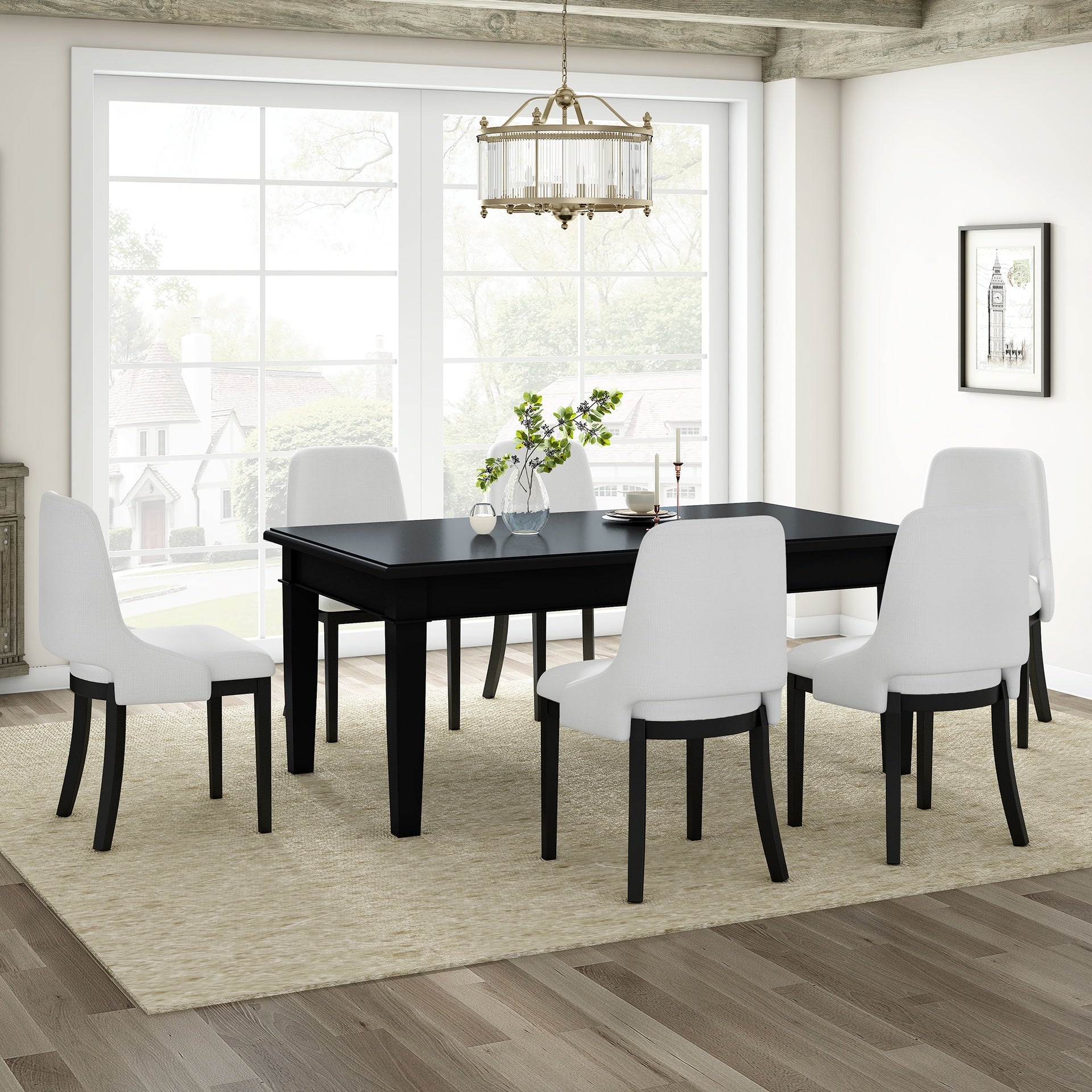 Wooden Dining Chairs Set of 2, Linen Upholstered Accent Kitchen Chair Dining Room Chairs, Farmhouse Style Dining Chair for  Living Room/Dining Room, Black