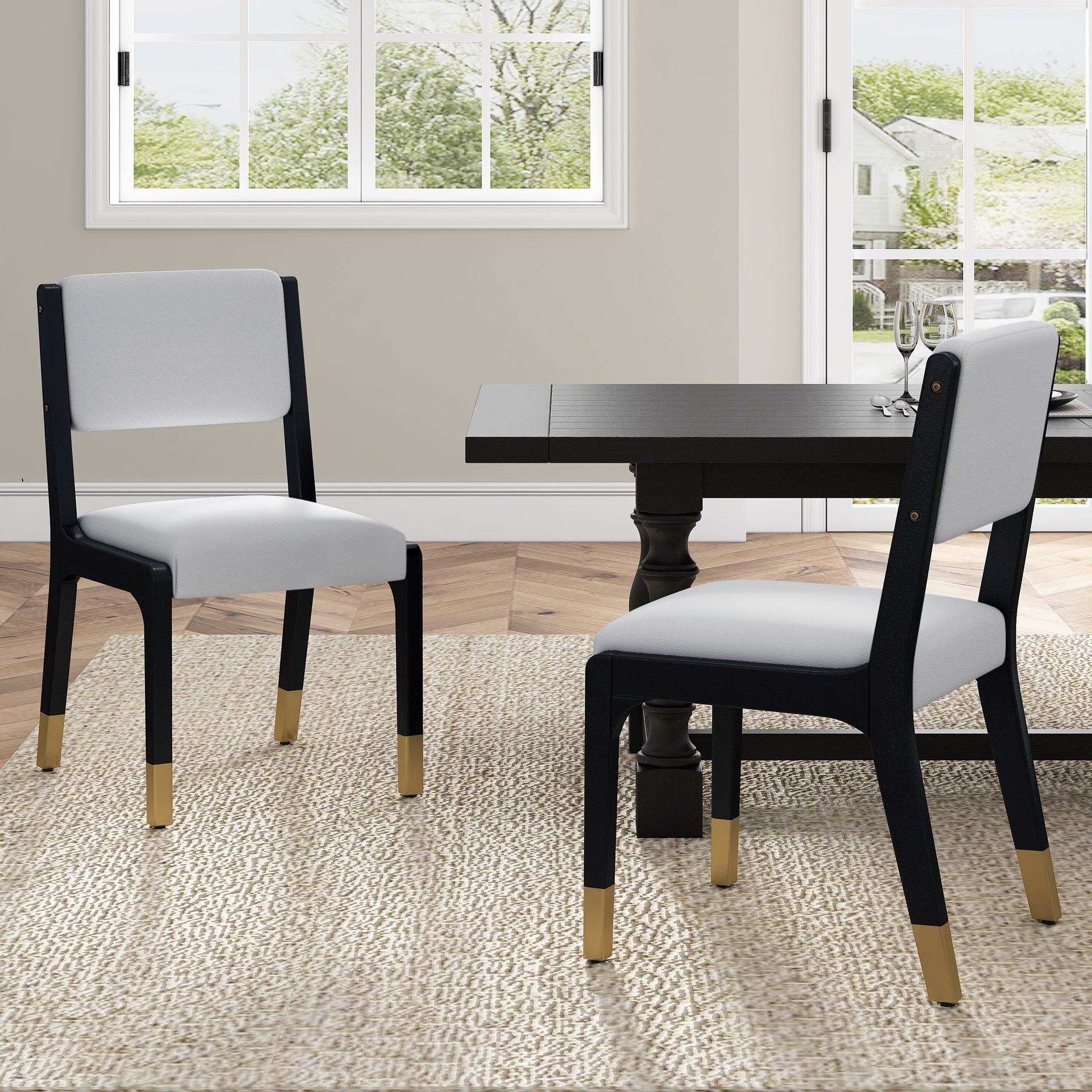 Wood Dining Chairs Set of 2, Modern Farmhouse Accent Chairs with Solid Wood Legs and Padded Seat, Modern PU Leather Kitchen & Dining Chairs Side Chairs for Dining Room, Black