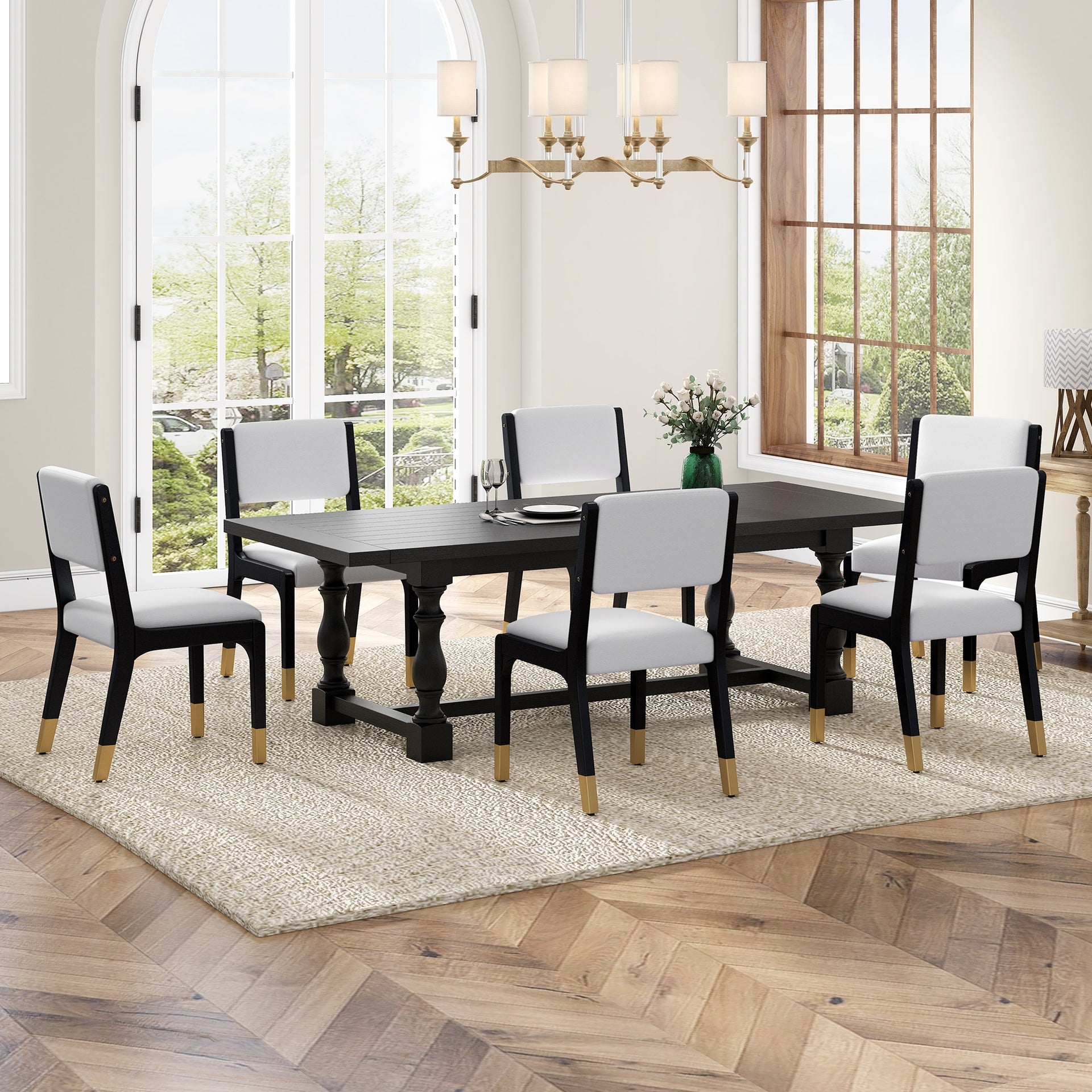 Wood Dining Chairs Set of 2, Modern Farmhouse Accent Chairs with Solid Wood Legs and Padded Seat, Modern PU Leather Kitchen & Dining Chairs Side Chairs for Dining Room, Black