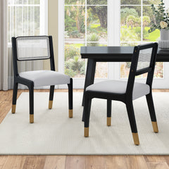 Wood Dining Chairs Set of 2, Modern Farmhouse Accent Chairs with Solid Wood Legs and Padded Seat, Modern PU Leather Kitchen & Dining Chairs Side Chairs for Dining Room, Black