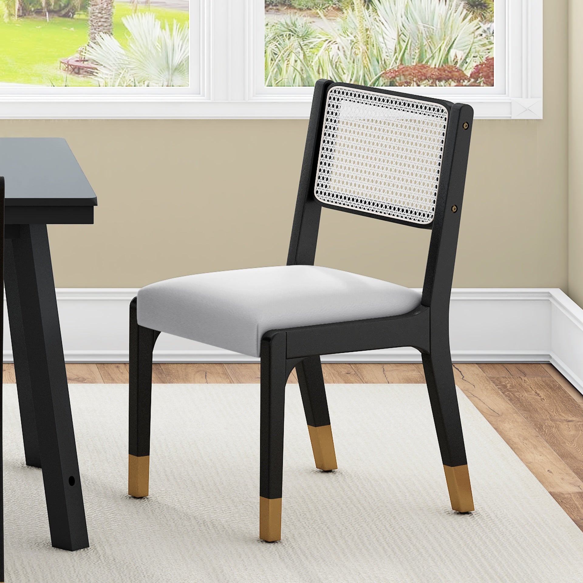 Wood Dining Chairs Set of 2, Modern Farmhouse Accent Chairs with Solid Wood Legs and Padded Seat, Modern PU Leather Kitchen & Dining Chairs Side Chairs for Dining Room, Black
