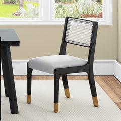 Wood Dining Chairs Set of 2, Modern Farmhouse Accent Chairs with Solid Wood Legs and Padded Seat, Modern PU Leather Kitchen & Dining Chairs Side Chairs for Dining Room, Black