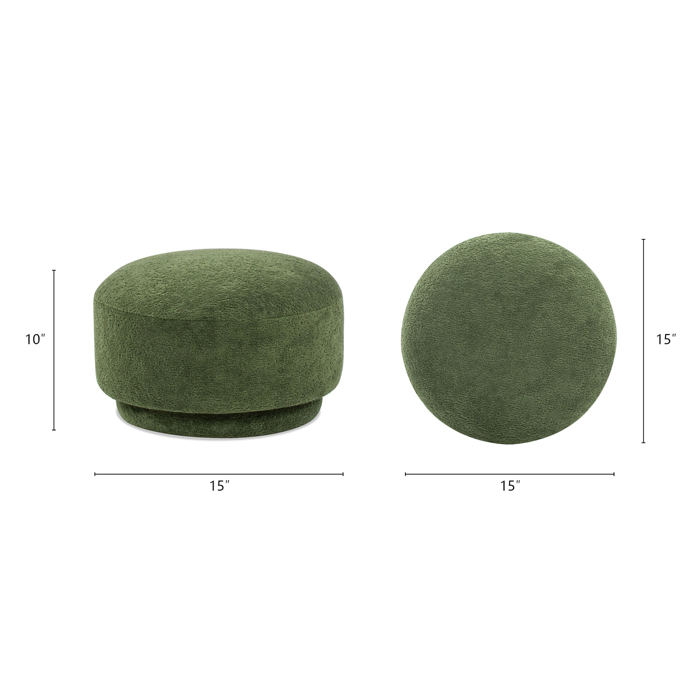 Fuji 15" Mushroom Footstool Ottoman, Moss Green Fleeced Teddy