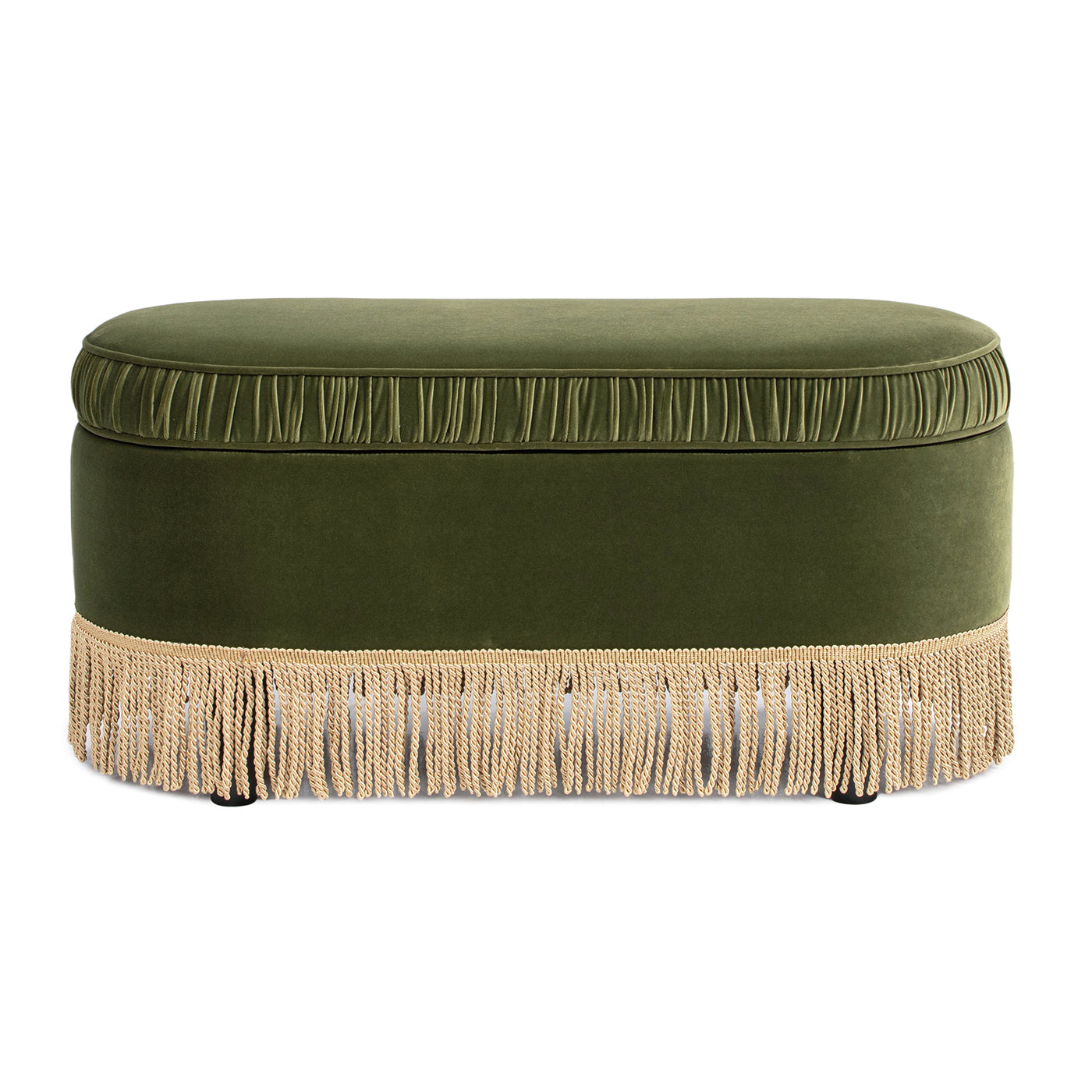 Serena 38" Oval Storage Bench Ottoman, Olive Green Performance Velvet