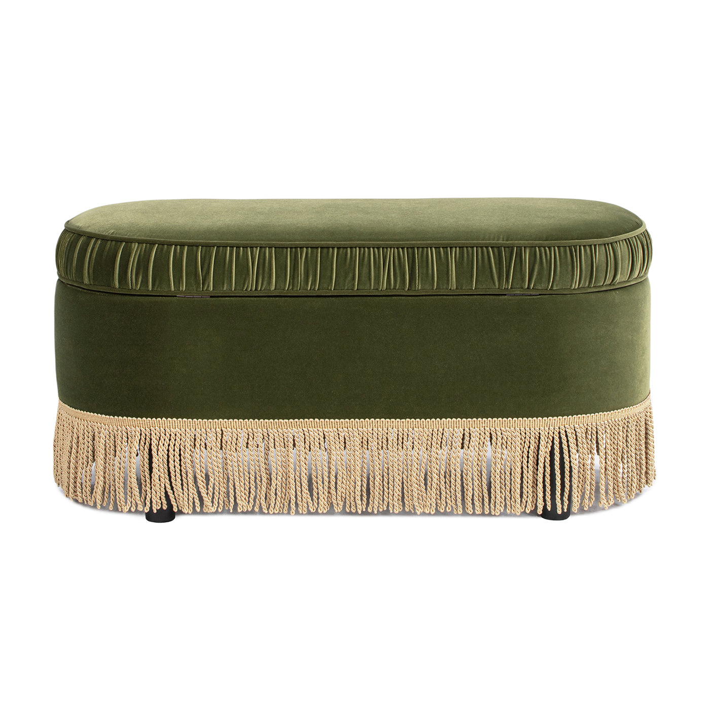Serena 38" Oval Storage Bench Ottoman, Olive Green Performance Velvet