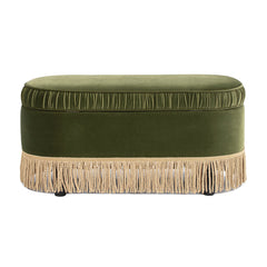 Serena 38" Oval Storage Bench Ottoman, Olive Green Performance Velvet