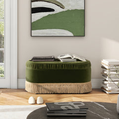 Serena 38" Oval Storage Bench Ottoman, Olive Green Performance Velvet