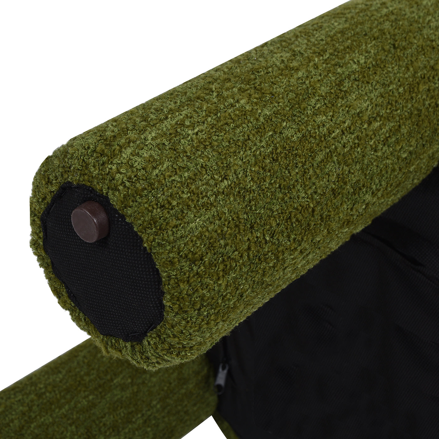 Hugo 20.5" Round Fully Upholstered Ottoman, Moss Green Boucle