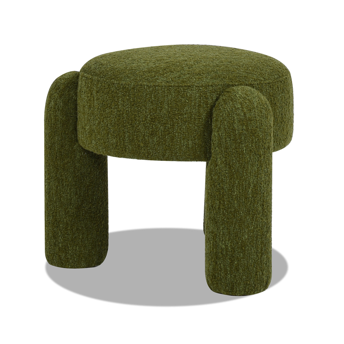 Hugo 20.5" Round Fully Upholstered Ottoman, Moss Green Boucle