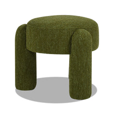 Hugo 20.5" Round Fully Upholstered Ottoman, Moss Green Boucle
