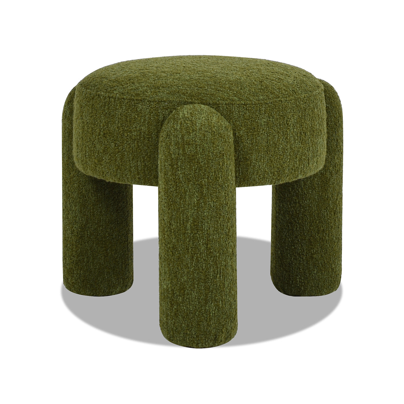 Hugo 20.5" Round Fully Upholstered Ottoman, Moss Green Boucle