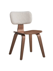 Walnut Finish Side Chairs Set of 2 White Boucle Padded Curved Backrest Ergonomic Design Solid Wood Dining Furniture