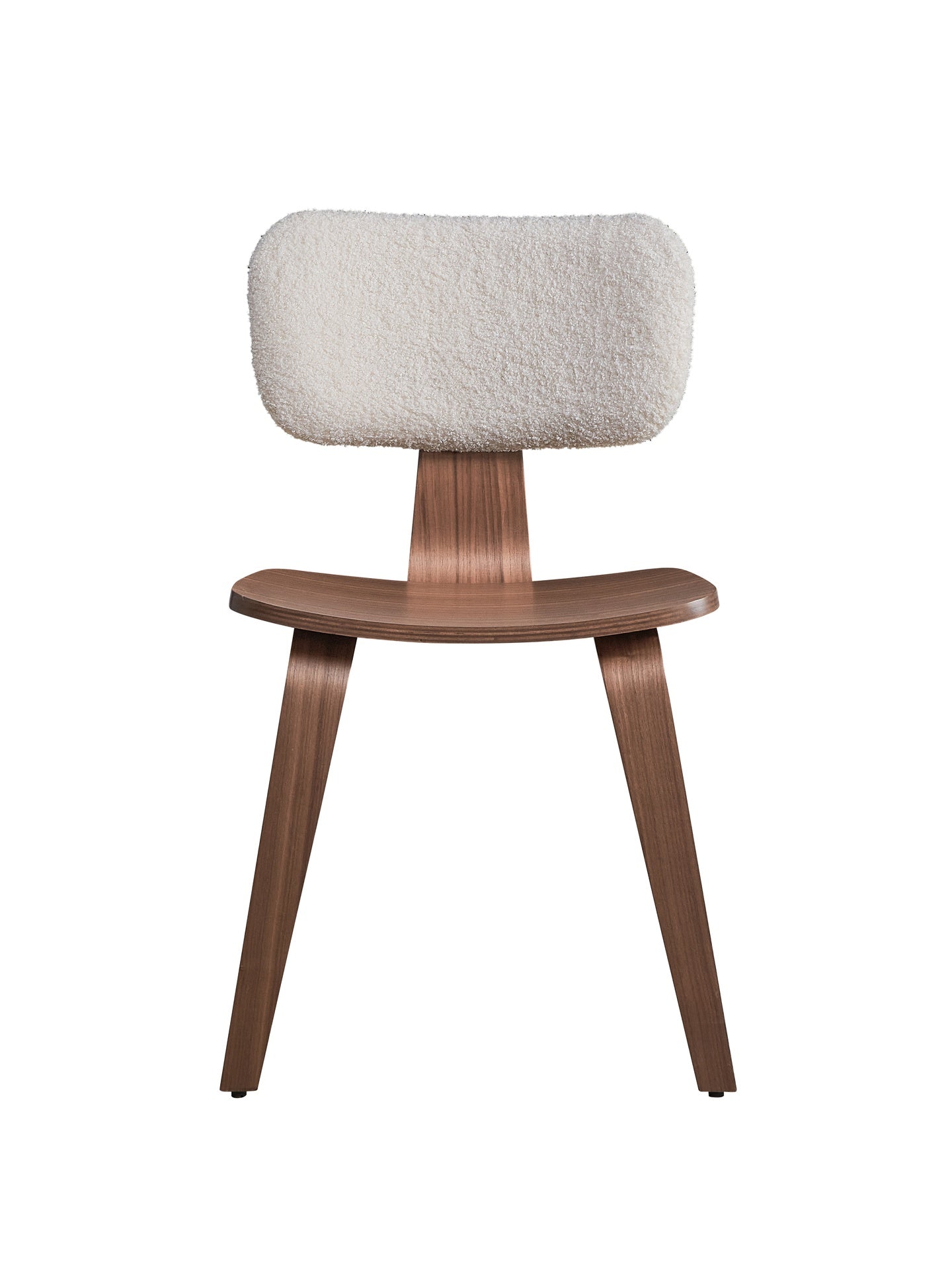 Walnut Finish Side Chairs Set of 2 White Boucle Padded Curved Backrest Ergonomic Design Solid Wood Dining Furniture