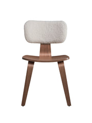 Walnut Finish Side Chairs Set of 2 White Boucle Padded Curved Backrest Ergonomic Design Solid Wood Dining Furniture