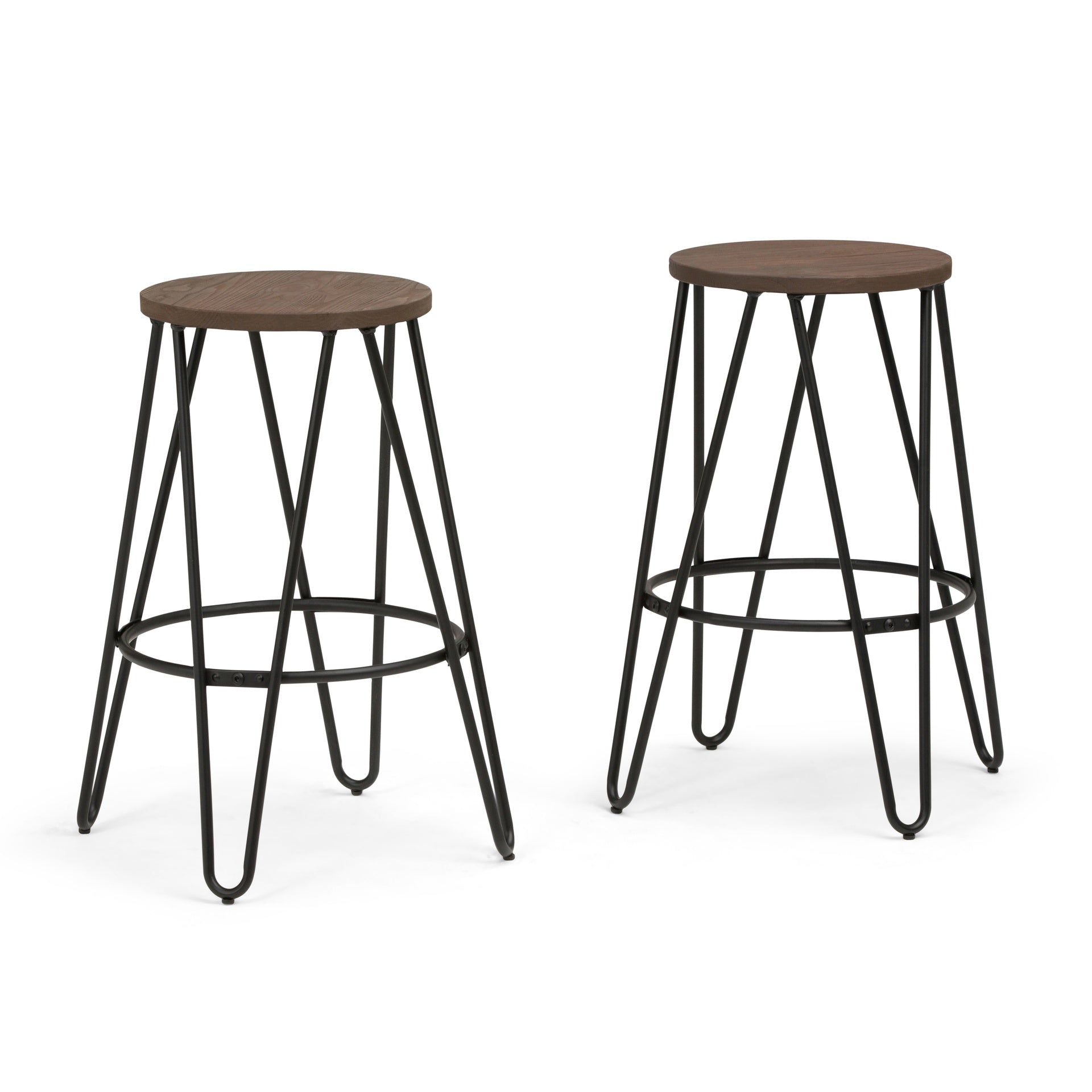 Simeon - 26" Metal Counter Height Stool with Wood Seat (Set of 2) - Cocoa Brown / Black