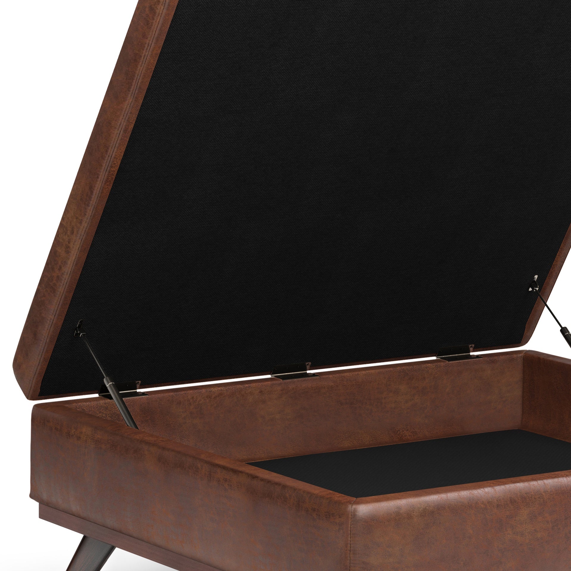 Owen 40 inch Wide XL Square Coffee Table Storage Ottoman in Distressed Saddle Brown Vegan Leather